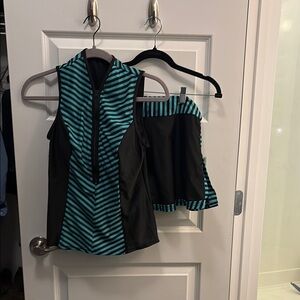 Modlily Striped Black and Teal Tankini NWOT